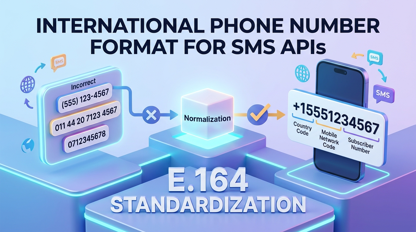 International phone number format illustration for SMS API routing